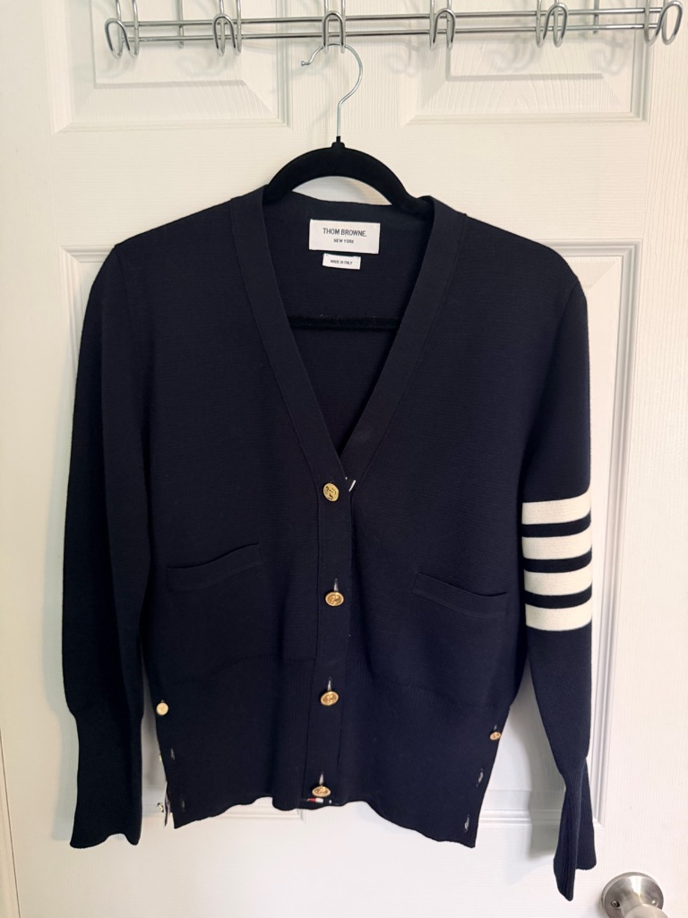 Thom Browne Navy V-Neck Cardigan